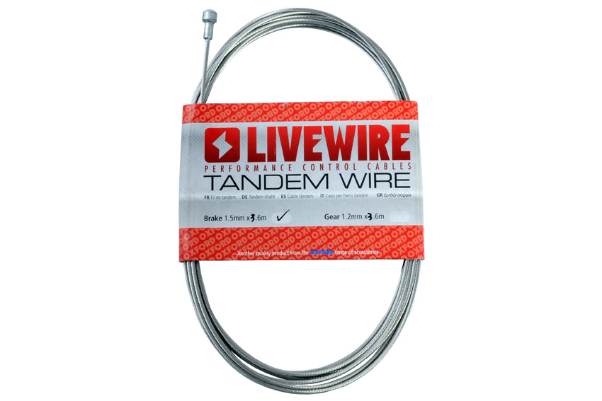 Livewire  Stainless Steel TANDEM Brake Cable Inner 3metres x 1.5mm  x 3.6mDouble Ended